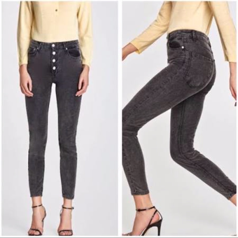 Dark Grey High Rise Suede Jeans